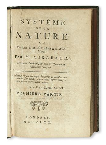 HOLBACH, PAUL-HENRY THIRI, Baron d.  Système de la Nature.  2 vols.  1770